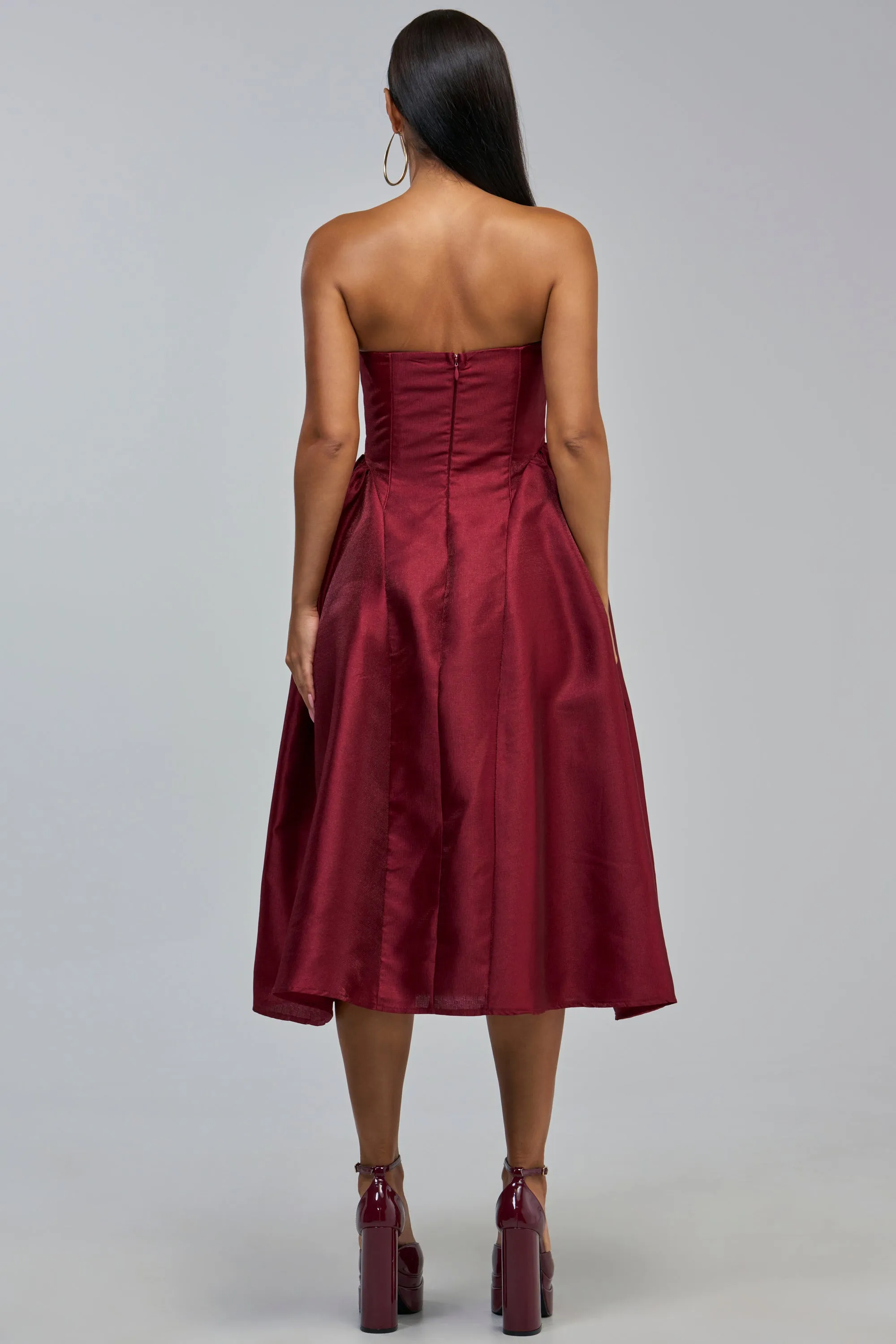 ALWAYS DANCING STRAPLESS MIDI DRESS IN WINE sold by AKIRA product image thumbnail 4