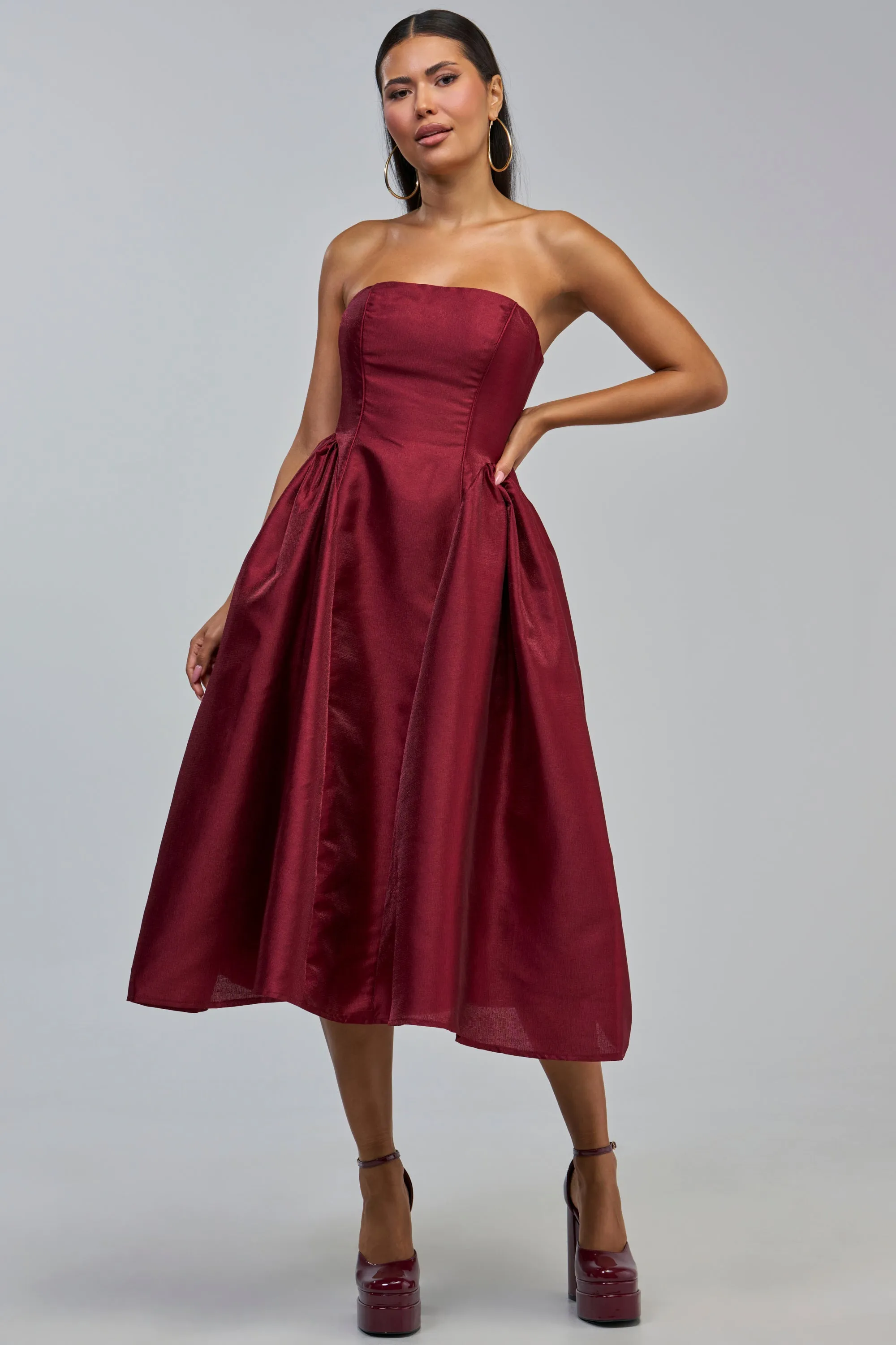 ALWAYS DANCING STRAPLESS MIDI DRESS IN WINE sold by AKIRA product image thumbnail 2