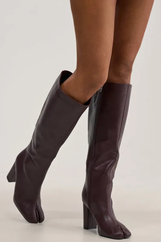 AZALEA WANG BILHANA BURGUNDY SPLIT TOE BLOCK BOOT made by Azalea Wang