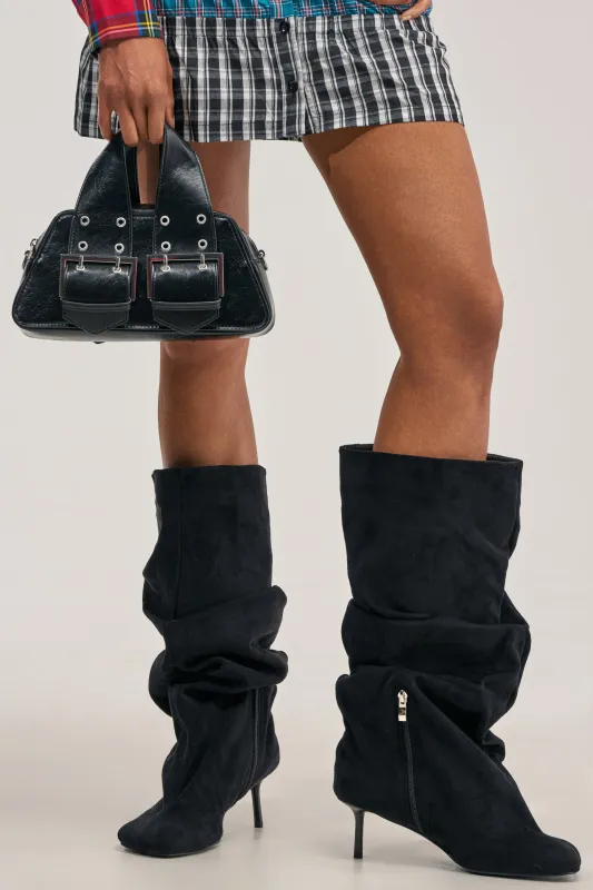 AZALEA WANG RANDALL BLACK SUEDE SLOUCHY STILETTO BOOT made by Azalea Wang