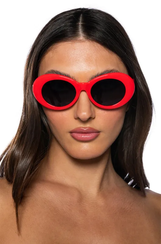 PETALS AND PEACOCKS NEVERMIND SUNGLASSES IN RED made by AKIRA