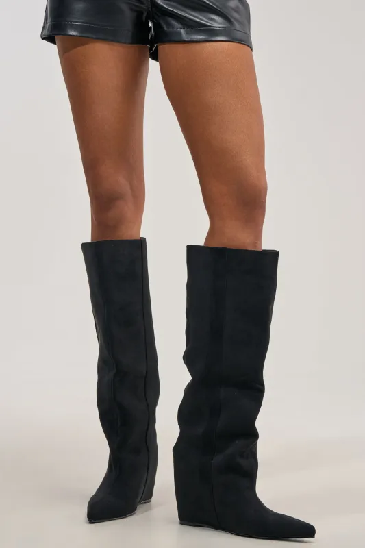 AZALEA WANG FRANCES BLACK FAUX SUEDE HIDDEN WEDGE BOOT made by Azalea Wang