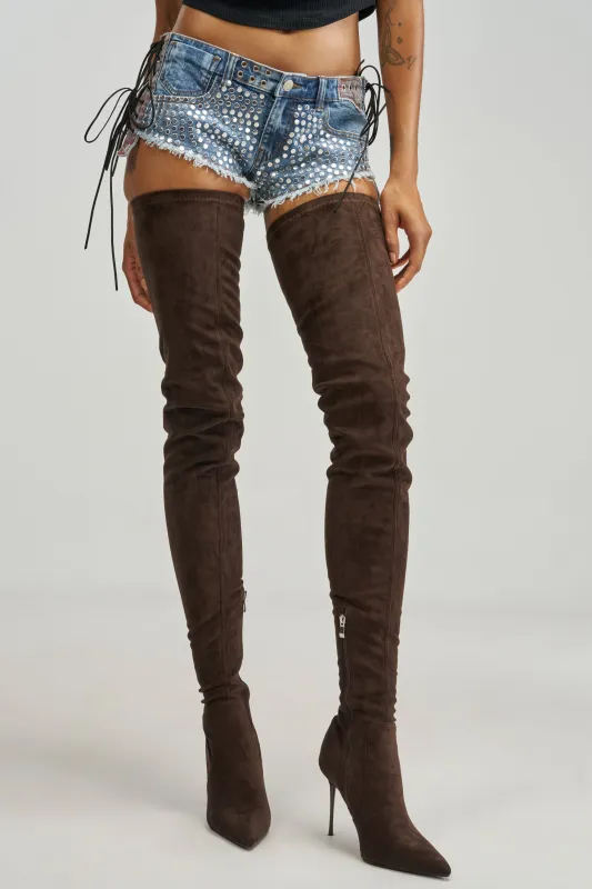 AZALEA WANG MILANDRA CHOCOLATE SUEDE STILETTO THIGH HIGH BOOT made by Azalea Wang