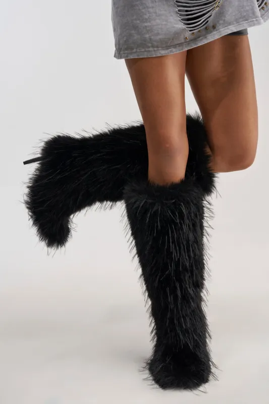 AZALEA WANG UPSTARTER BLACK STILETTO FUR BOOT made by Azalea Wang
