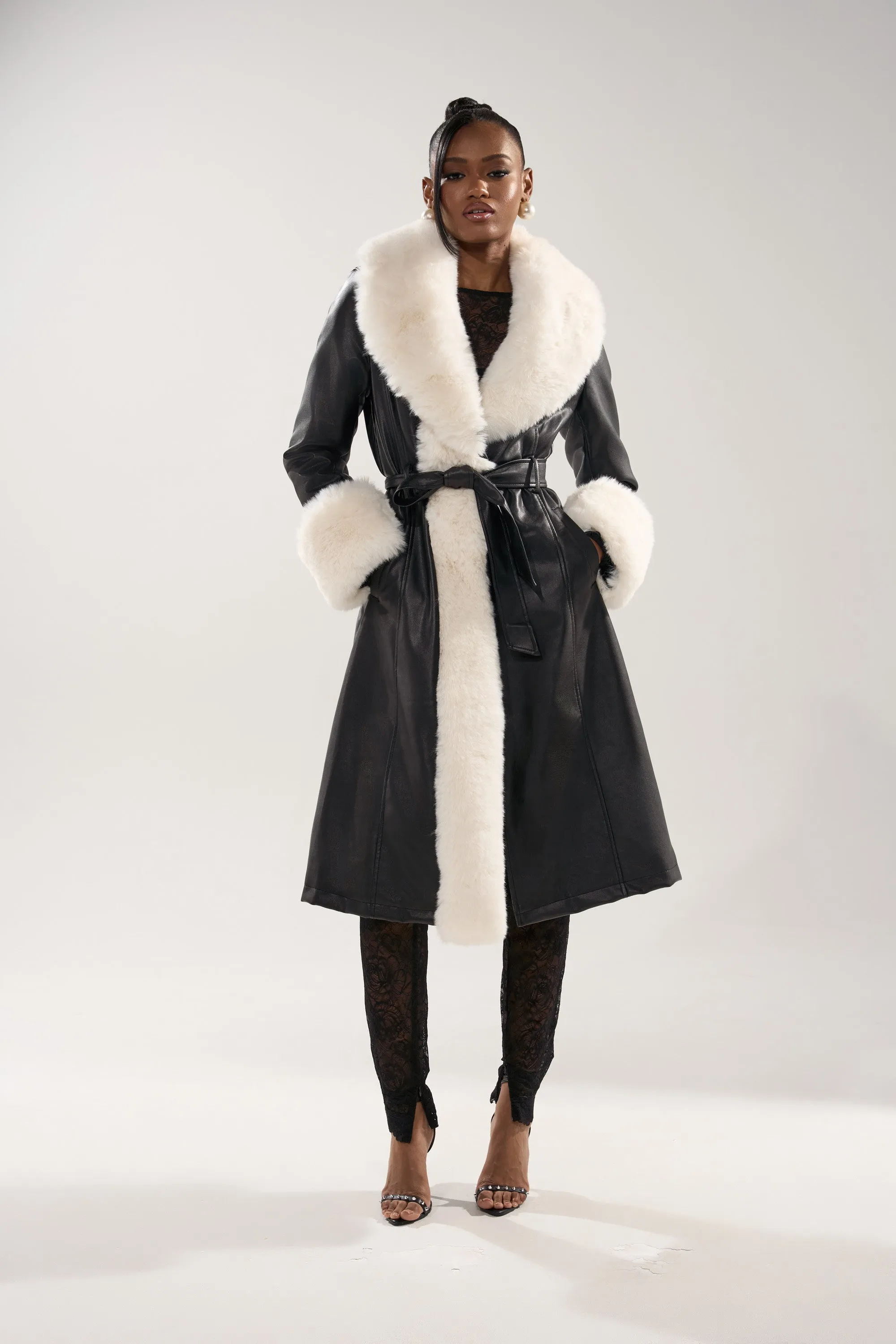SNOW BUNNY FUR TRIM TRENCH sold by AKIRA