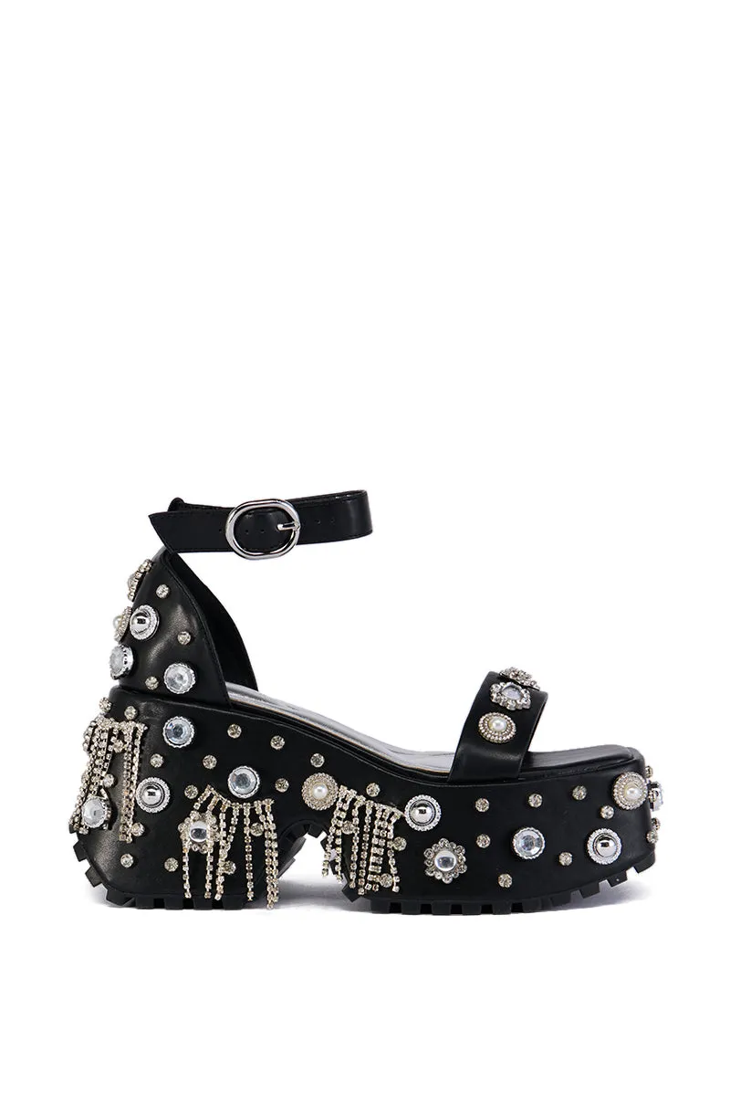 AZALEA WANG JONANN BLACK EMBELLISHED CHUNKY HEEL PLATFORM SANDAL sold by AKIRA product image thumbnail 4
