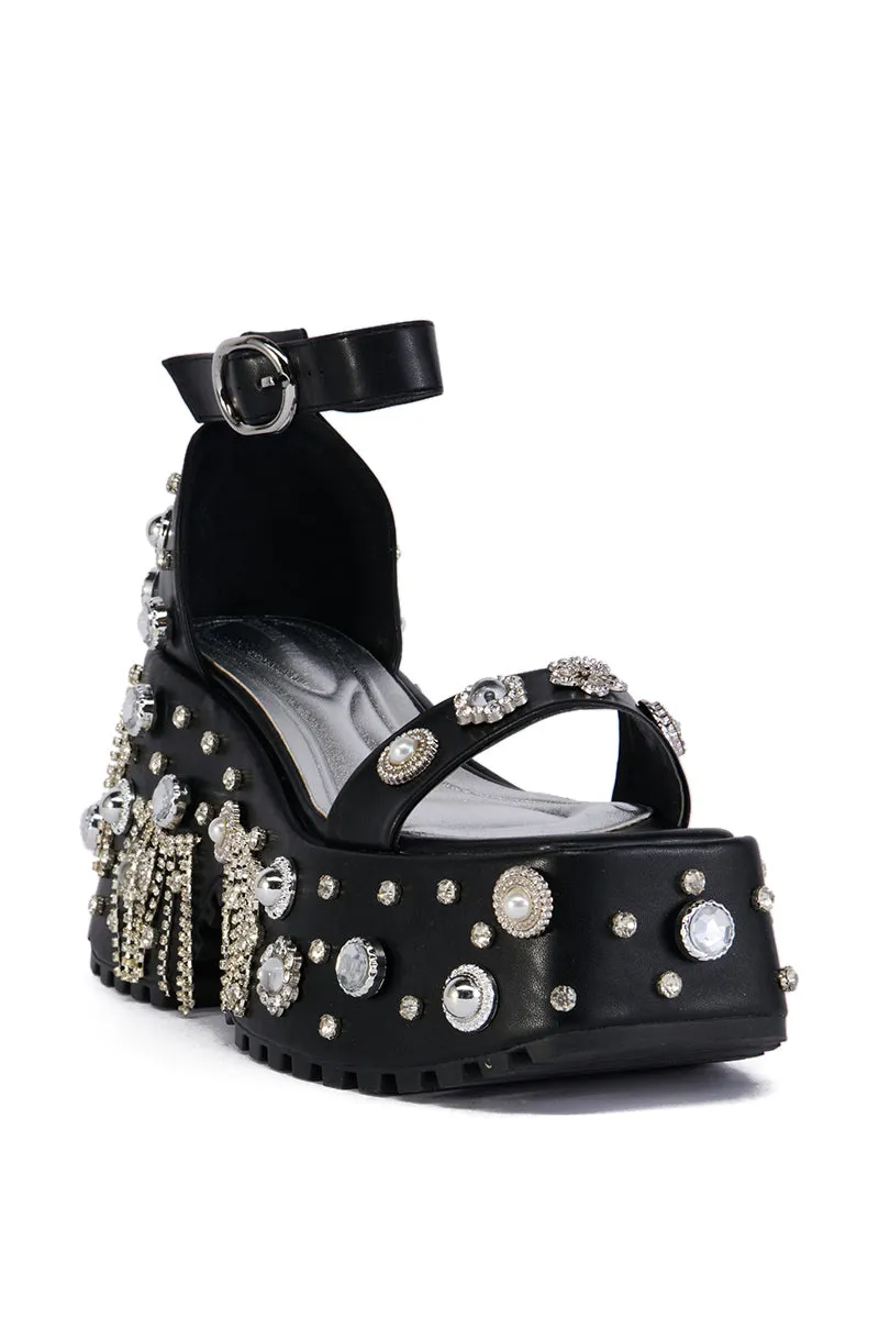 AZALEA WANG JONANN BLACK EMBELLISHED CHUNKY HEEL PLATFORM SANDAL sold by AKIRA product image thumbnail 5