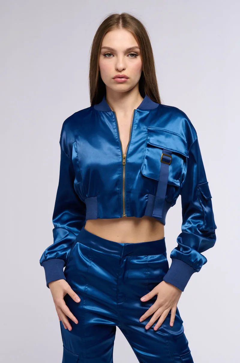 FOR THE THRILL OF IT SATIN BOMBER sold by AKIRA product image thumbnail 3