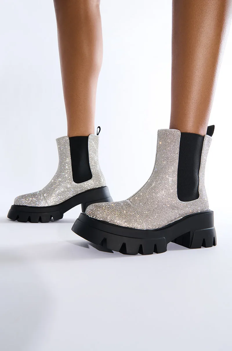 AZALEA WANG KAWAILANI SILVER RHINESTONE COMBAT BOOTIE sold by AKIRA