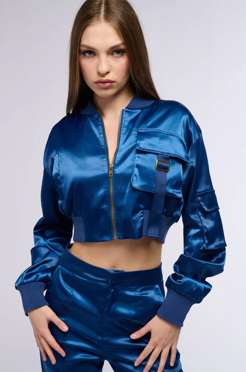 FOR THE THRILL OF IT SATIN BOMBER sold by AKIRA product image thumbnail 2