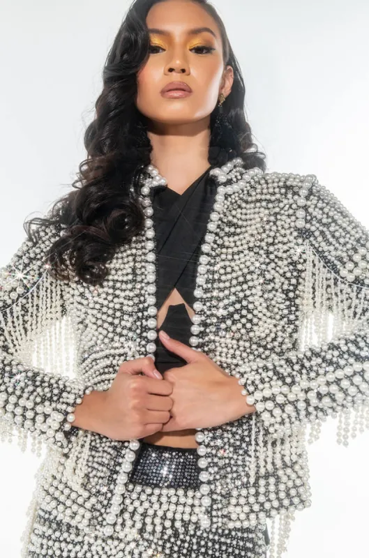 LUXE ALL OVER PEARL ALIX JACKET sold by AKIRA
