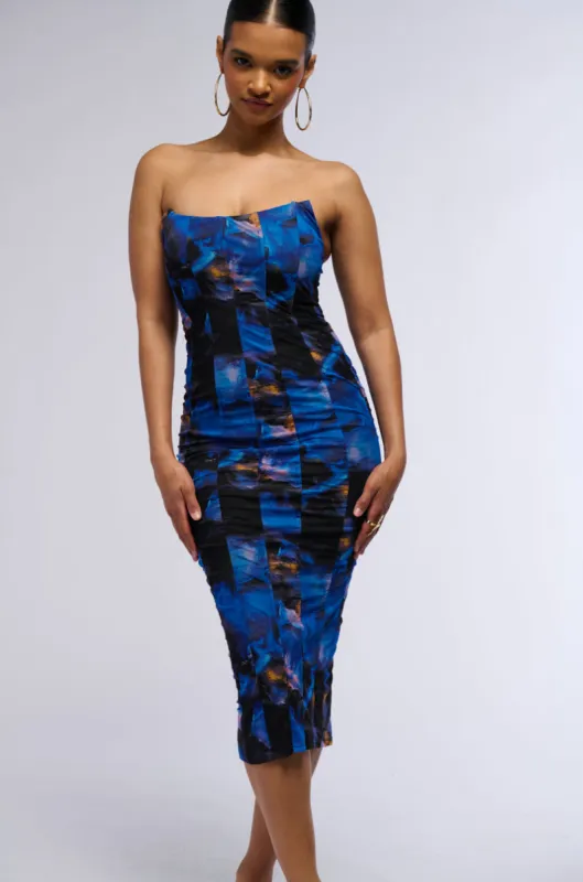 MIDNIGHTS PRINTED MESH MIDI DRESS sold by AKIRA