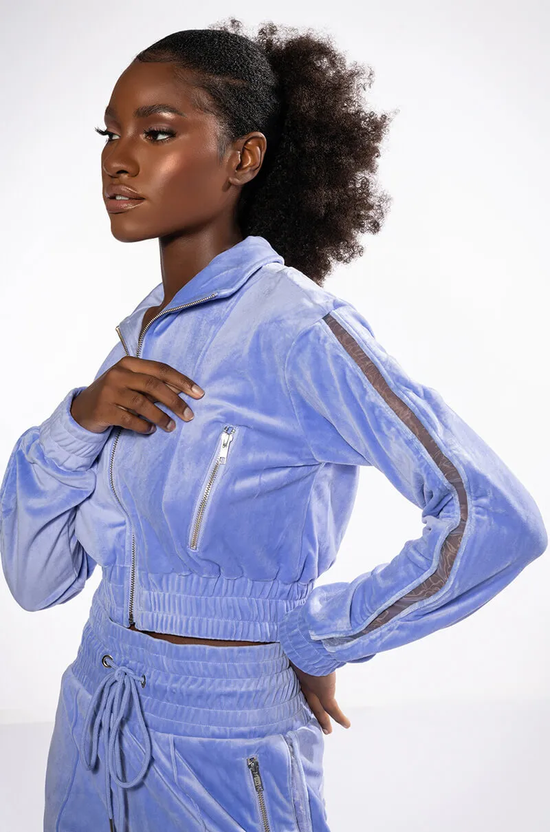 THE JET SETTER VELVET CROPPED SWEATSHIRT sold by AKIRA