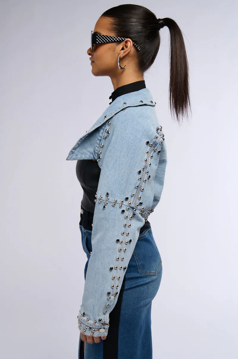 DENIM STUD BOLERO JACKET sold by AKIRA product image thumbnail 5