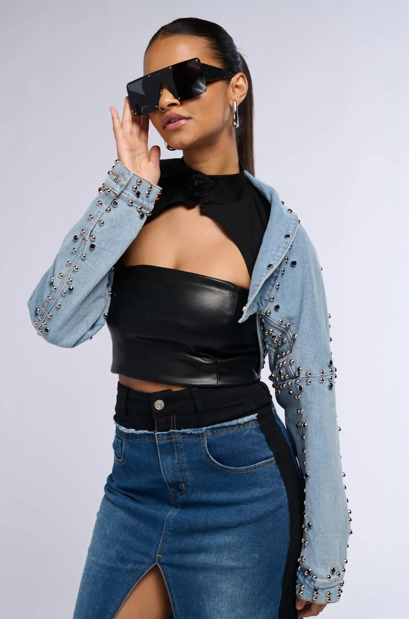 DENIM STUD BOLERO JACKET sold by AKIRA product image thumbnail 2