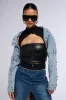DENIM STUD BOLERO JACKET sold by AKIRA