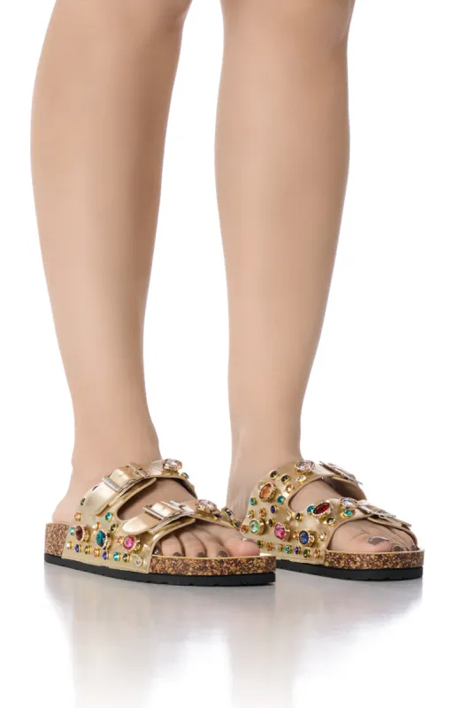 AZALEA WANG BAYLEAVES GOLD EMBELLISHED SANDAL sold by AKIRA
