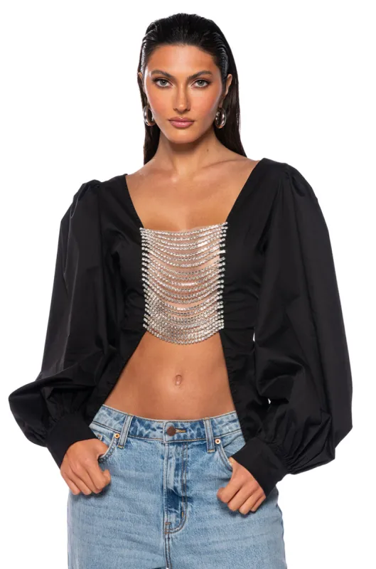 DARE ME RHINESTONE OPEN BACK BLOUSE sold by AKIRA