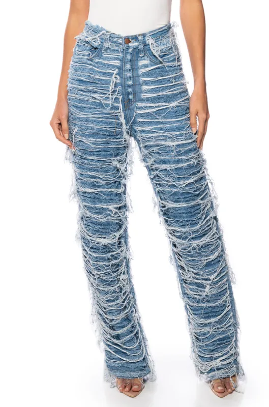 MESS WITH ME SUPER DISTRESSED RELAXED FIT JEANS made by AKIRA