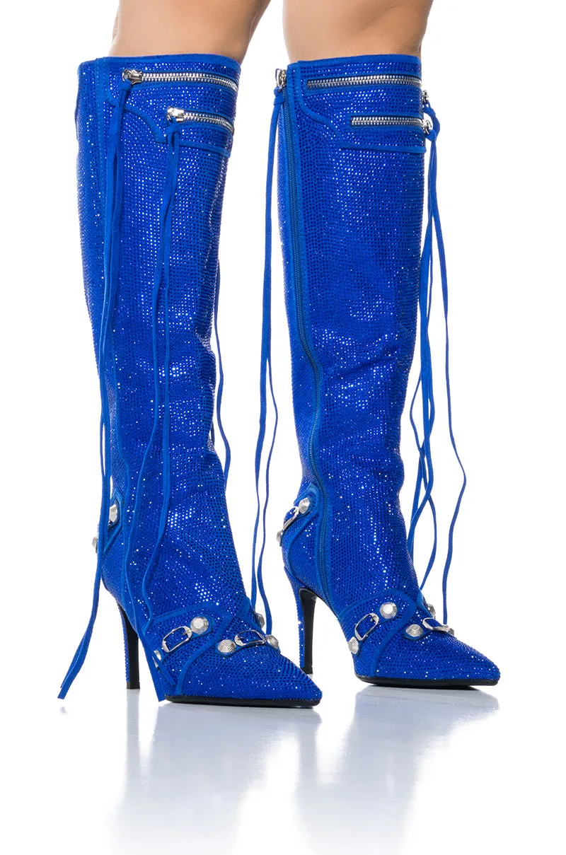AZALEA WANG JUST FOR YOU RHINESTONE STILETTO BOOT IN BLUE sold by AKIRA