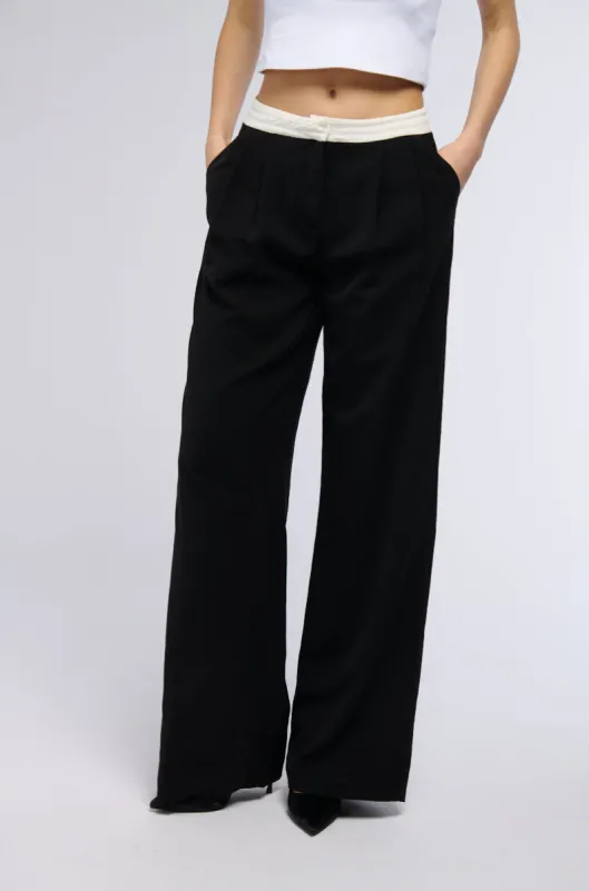 THAT GIRL CONTRAST WAIST TROUSER IN BLACK sold by AKIRA