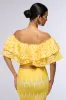 SUMMER LOVING OFF THE SHOULDER RUFFLE CROP BLOUSE IN YELLOW sold by AKIRA