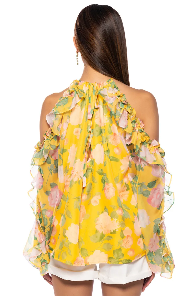 MISTY FLORAL PRINT COLD SHOULDER CHIFFON BLOUSE sold by AKIRA product image thumbnail 5