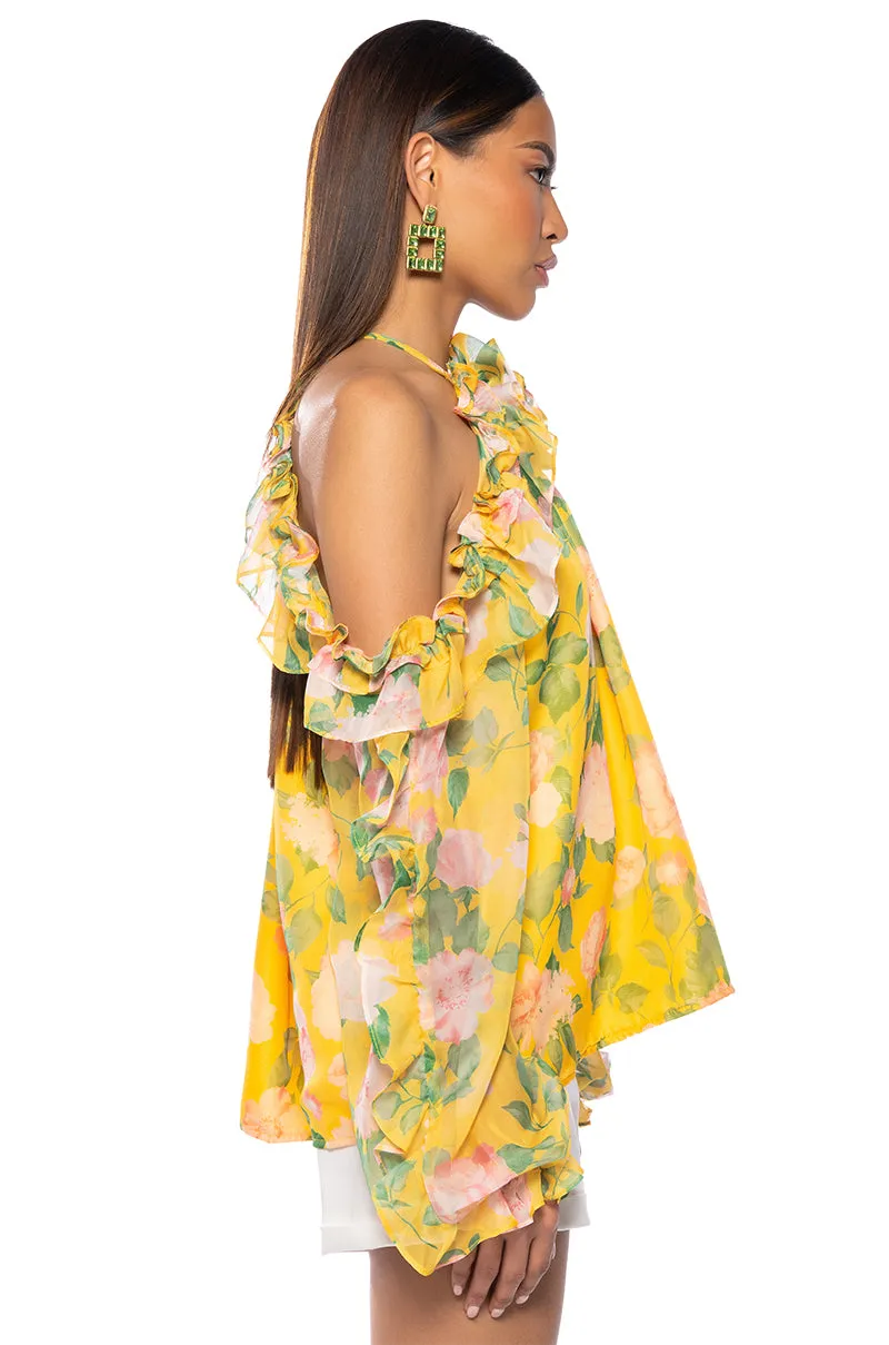 MISTY FLORAL PRINT COLD SHOULDER CHIFFON BLOUSE sold by AKIRA product image thumbnail 4
