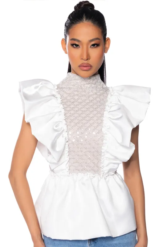 AURORA BEADED CHEST PANEL BLOUSE sold by AKIRA