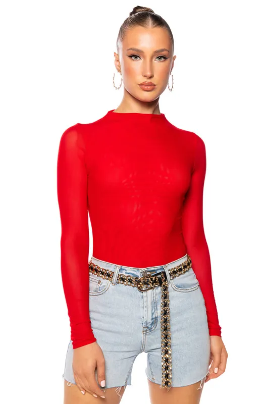 PAXTON SEXY DOUBLE MESH LONG SLEEVE BODYSUIT sold by AKIRA