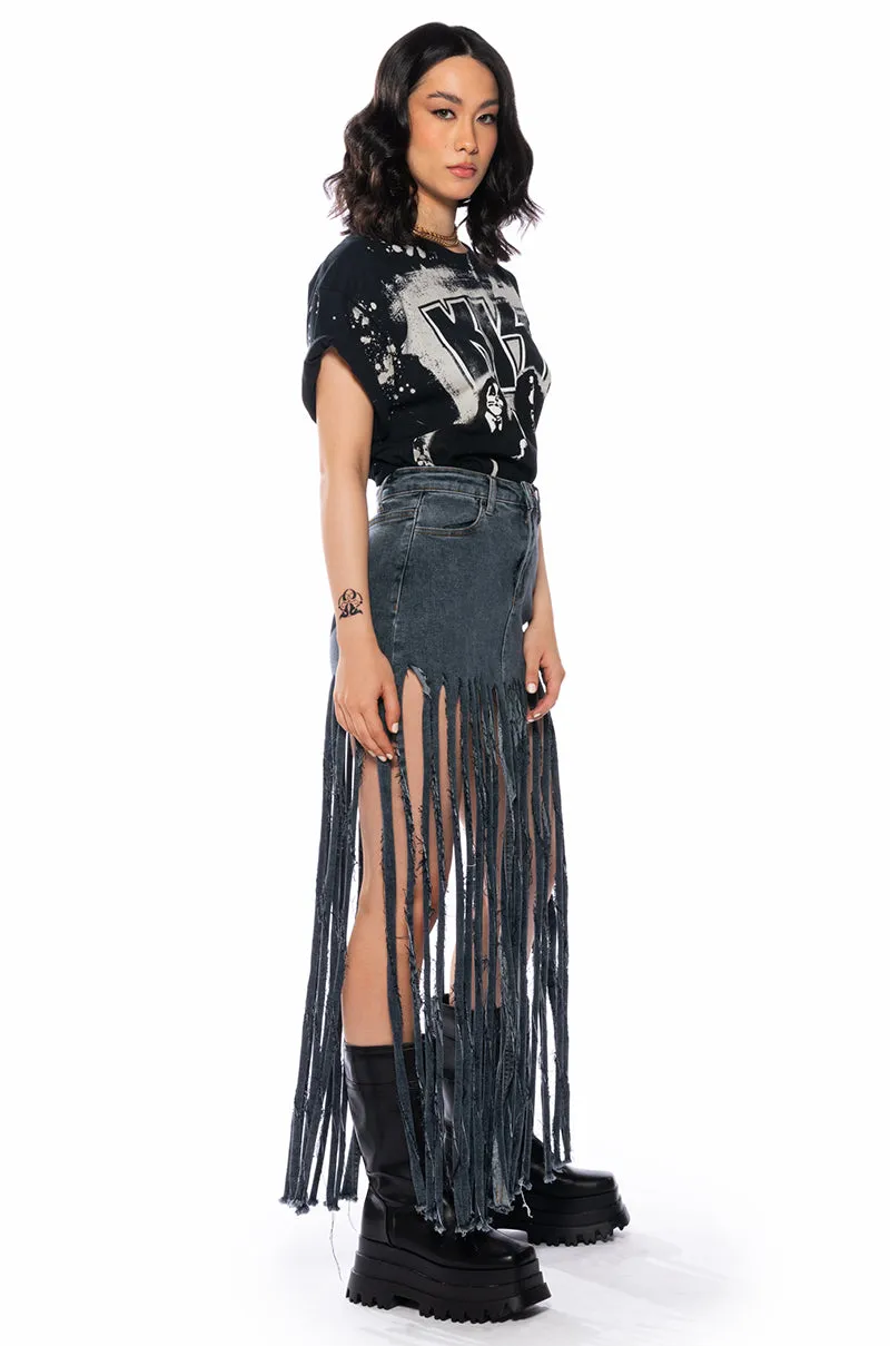 LOST AT SEA FRINGE DENIM MAXI SKIRT sold by AKIRA product image thumbnail 4