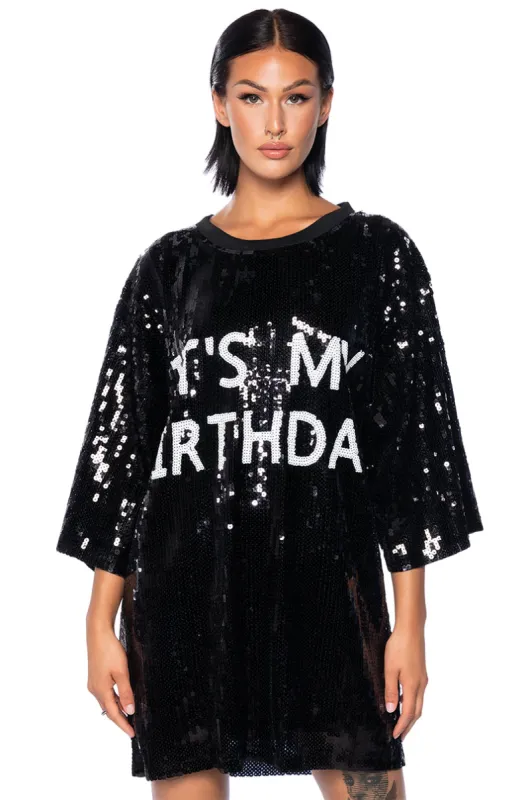 ITS MY BIRTHDAY SEQUIN TSHIRT DRESS sold by AKIRA