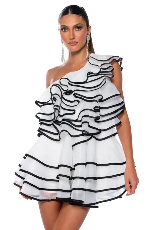 LYLA ONE SHOULDER RUFFLE MINI DRESS sold by AKIRA