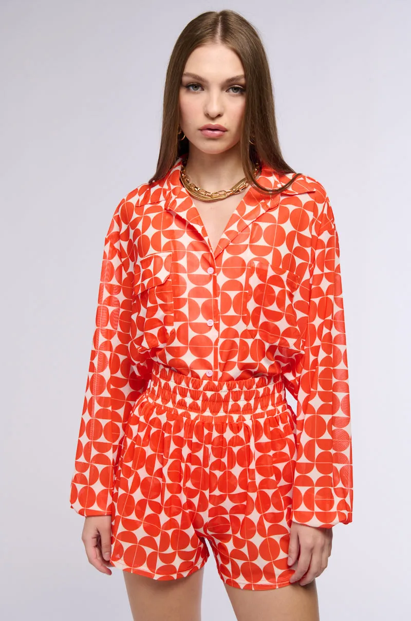 GIVE ME MONEY HONEY PRINTED MESH BUTTON DOWN BLOUSE sold by AKIRA product image thumbnail 3
