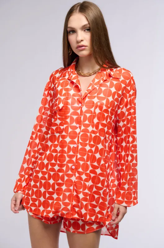 GIVE ME MONEY HONEY PRINTED MESH BUTTON DOWN BLOUSE sold by AKIRA