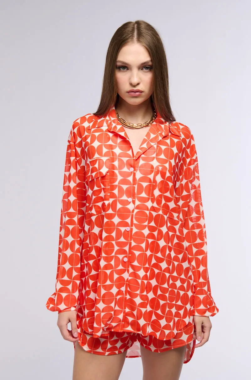 GIVE ME MONEY HONEY PRINTED MESH BUTTON DOWN BLOUSE sold by AKIRA product image thumbnail 2