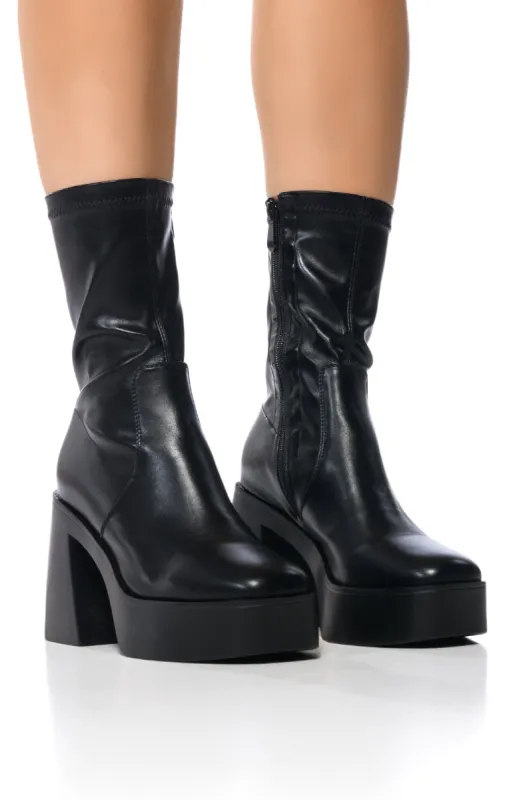 AZALEA WANG DANIELLE CHUNKY BOOTIE WITH 4 WAY STRETCH IN BLACK STRETCH sold by AKIRA