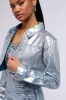 METALLIC DENIM BUTTON DOWN CROP JACKET sold by AKIRA