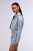 METALLIC DENIM BUTTON DOWN CROP JACKET sold by AKIRA