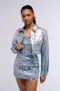 METALLIC DENIM BUTTON DOWN CROP JACKET sold by AKIRA