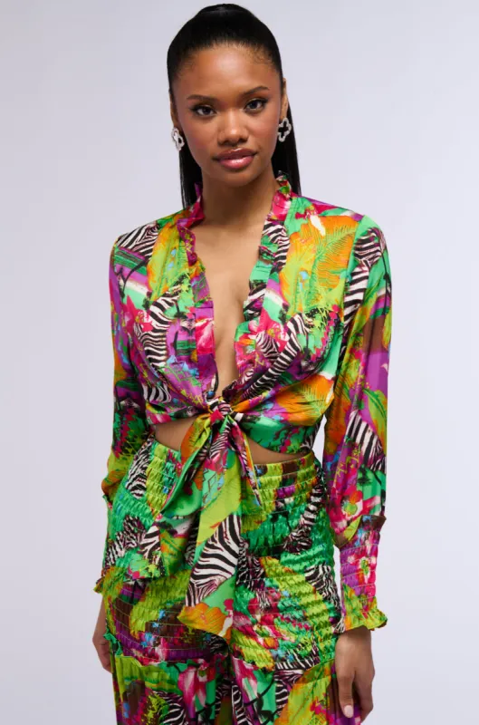 ON VACAY TIE FRONT CROP TOP sold by AKIRA