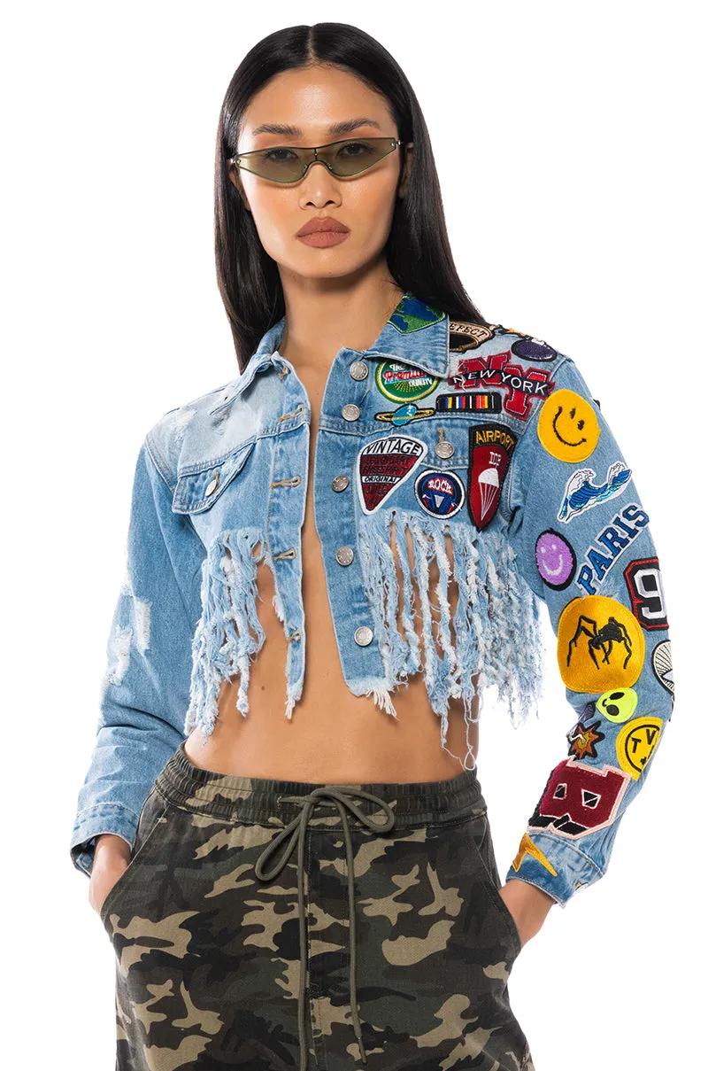 ULTRA CROP DENIM JACKET WITH PATCHES sold by AKIRA product image thumbnail 5