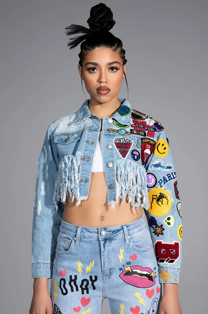ULTRA CROP DENIM JACKET WITH PATCHES sold by AKIRA product image thumbnail 2