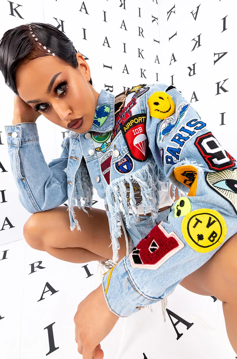 ULTRA CROP DENIM JACKET WITH PATCHES sold by AKIRA product image thumbnail 3