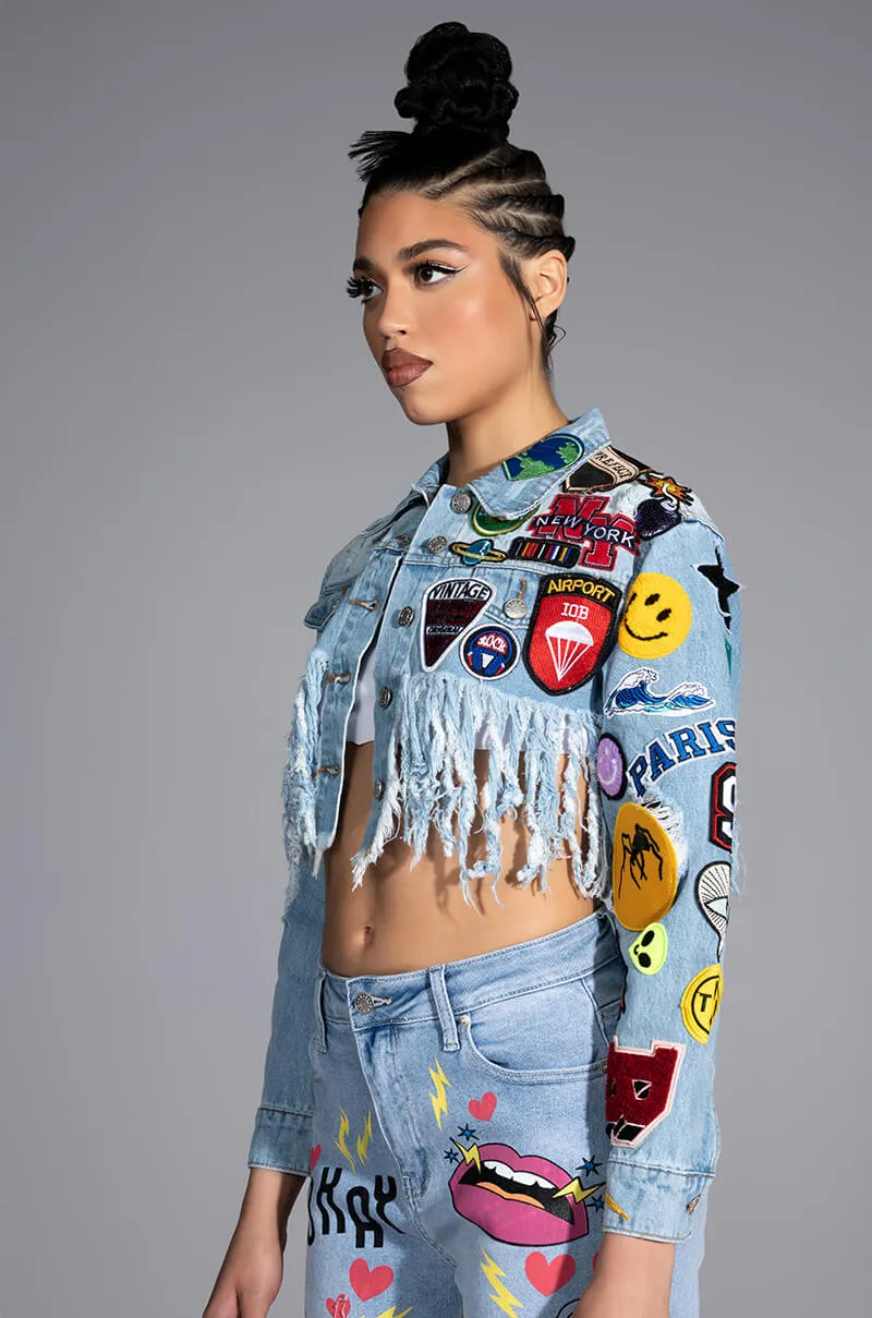 ULTRA CROP DENIM JACKET WITH PATCHES sold by AKIRA product image thumbnail 4