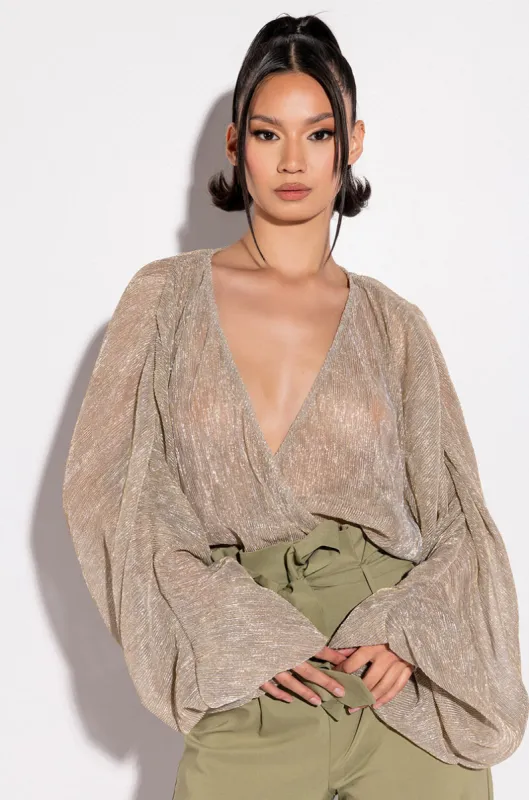 SLOW MOTION LONG SLEEVE WRAP FRONT BODYSUIT sold by AKIRA