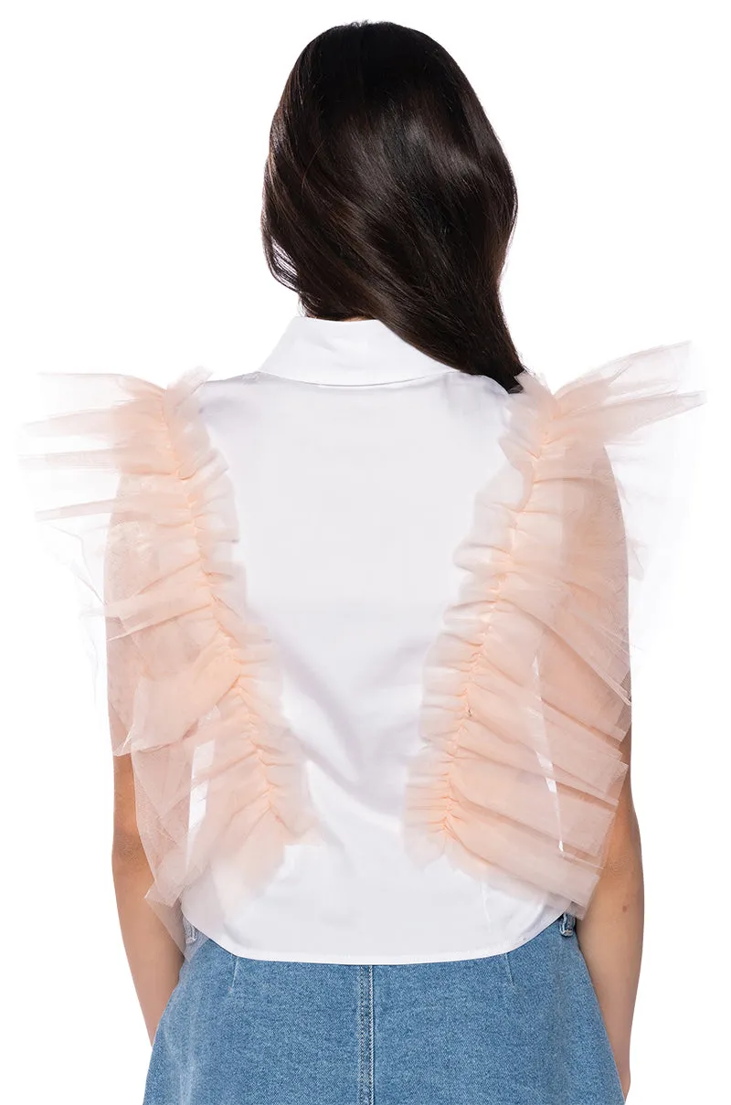 WINGIN IT RUFFLE BUTTON DOWN sold by AKIRA product image thumbnail 4