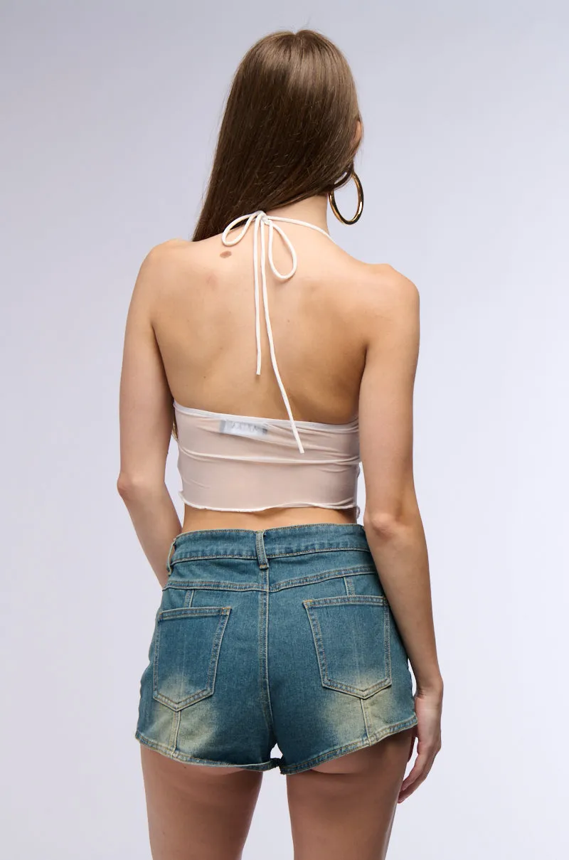 ALL YOUR LOVE HALTER TIE NECK MESH CROP TANK IN WHITE sold by AKIRA product image thumbnail 4