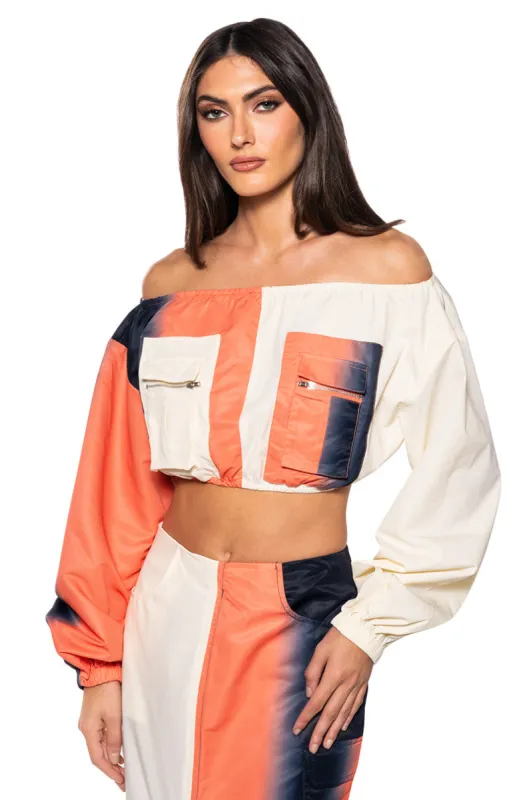 YOU WISH COLOR BLOCKED CARGO TOP sold by AKIRA
