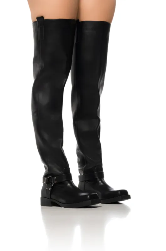 FREE RIDER THIGH HIGH RIDING BOOT IN BLACK sold by AKIRA